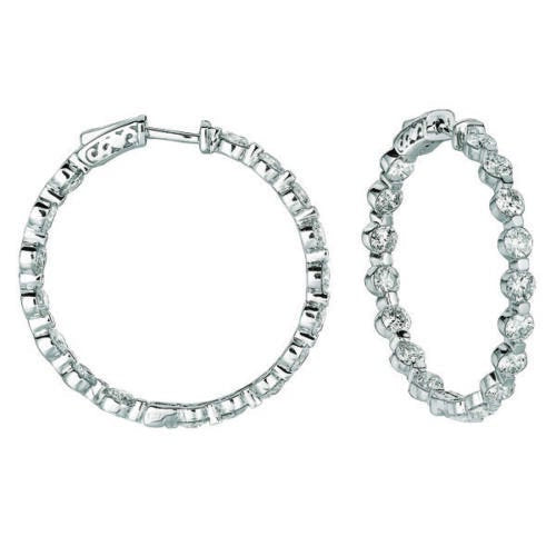 6.80 Carat Natural Diamond Hoop Earrings G SI 14K White Gold 20 pts each
