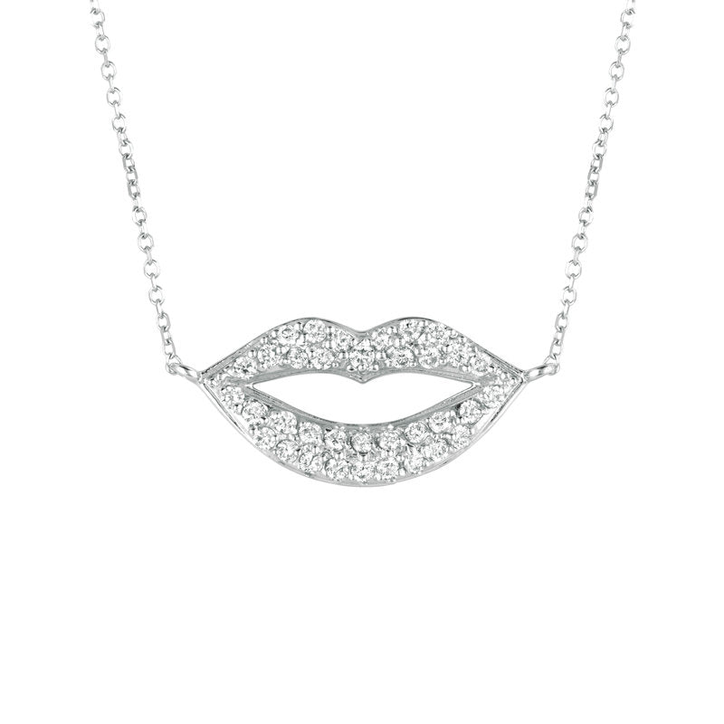 0.35 Carat Natural Diamond Lips Necklace 14K White Gold G SI 18 inches chain