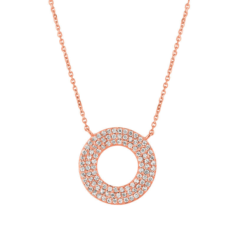 0.80 Carat Natural Diamond Circle Necklace 14K White Gold G SI 18''