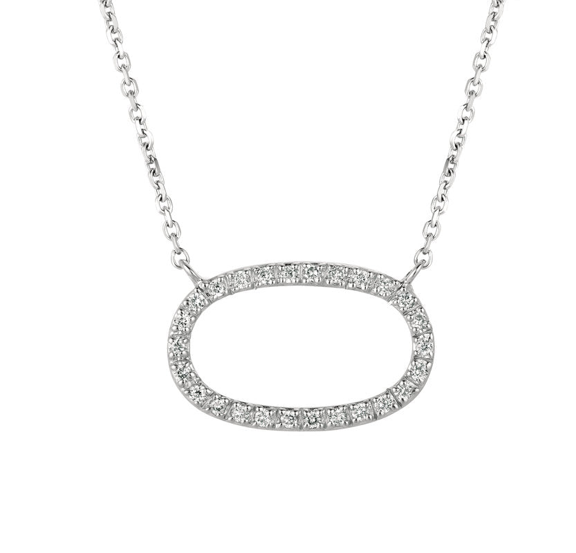 0.25 Carat Natural Diamond Oval Necklace 14K White Gold G SI 18''