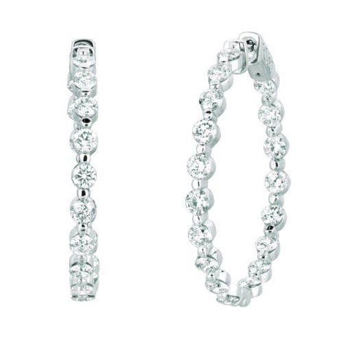 6.00 Carat Natural Diamond Hoop Earrings G SI 14K White Gold 15 pts each