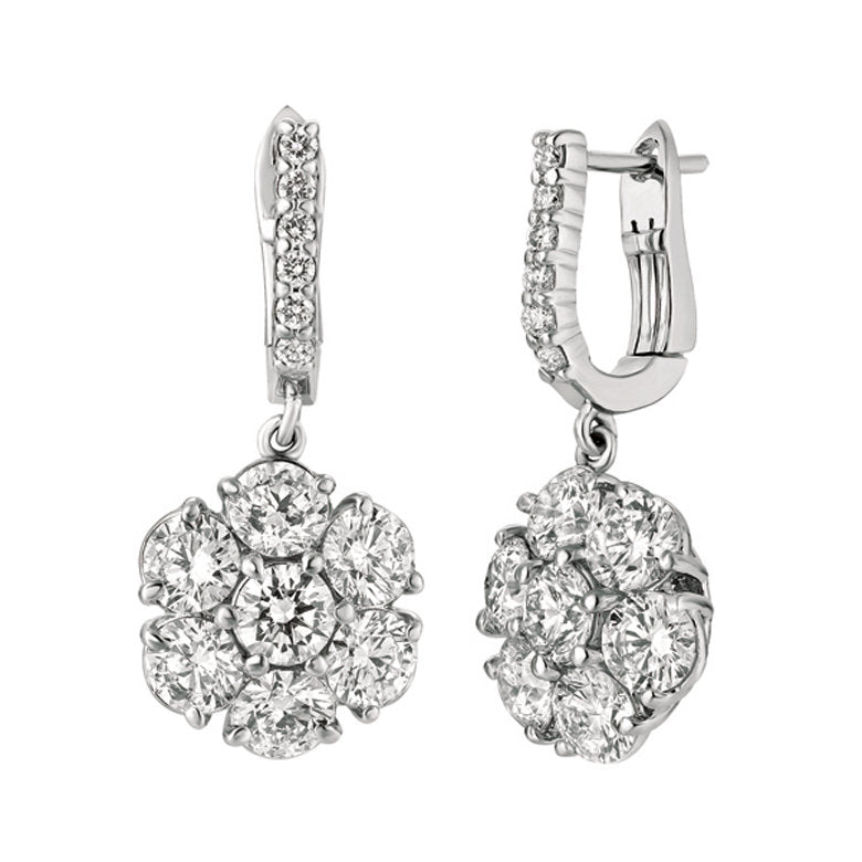 5.15 Carat Natural Diamond Flower Drop Earrings G SI 14K White Gold