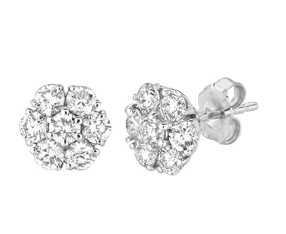 2.05 Carat Natural Diamond Flower Cluster Earrings G SI 14K White Gold