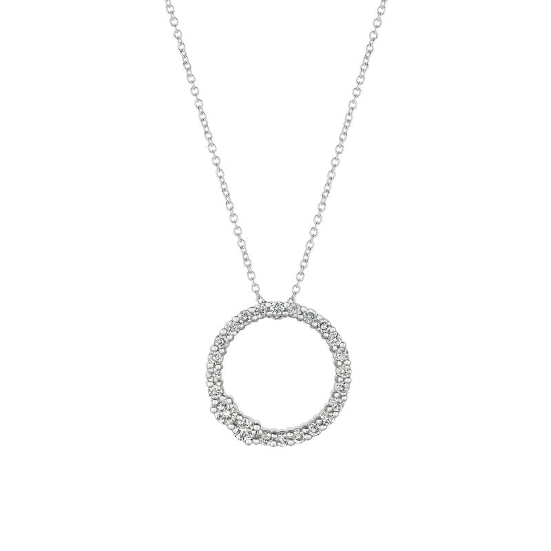 0.75 Carat Natural Diamond Circle Necklace 14K White Gold G-H SI 18'' chain