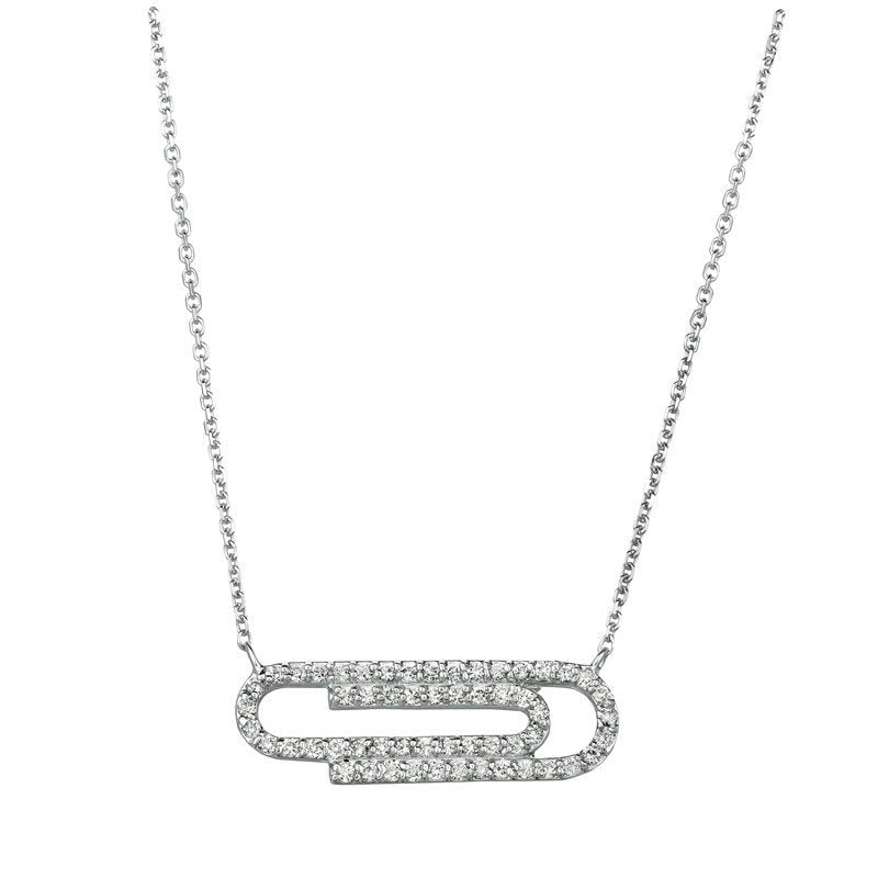 0.40 Carat Natural Diamond Paper Clip Necklace 14K White Gold G SI 18'' chain