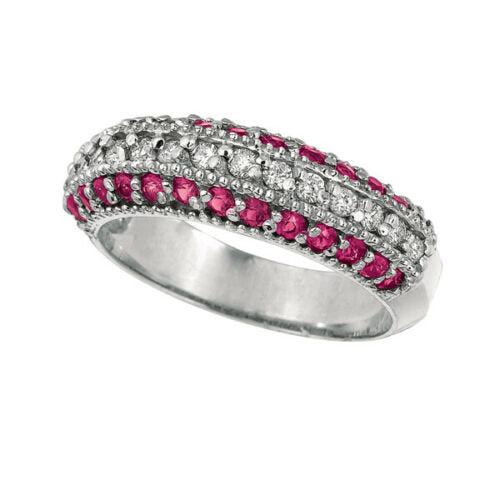 0.95 Carat Natural Pink Sapphire & Diamond Fashion Ring Band 14K White Gold