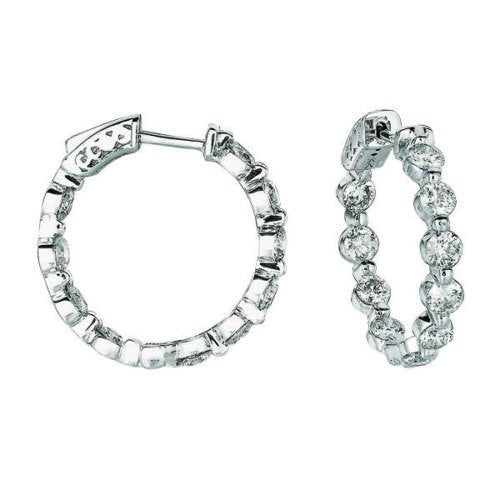 4.00 Carat Natural Diamond Hoop Earrings G SI 14K White Gold 20 pts each