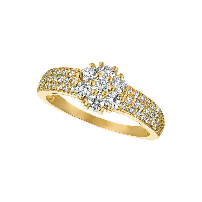 1.00 Carat Natural Diamond Flower Cluster Ring G-H SI 14K Yellow Gold