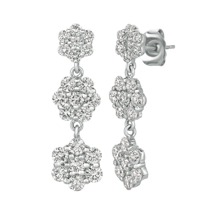 2.50 Carat Natural Diamond Flower Drop Earrings G SI 14K White Gold