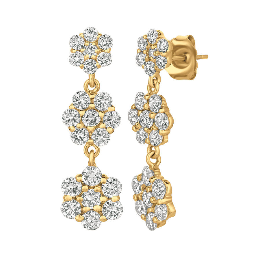 2.50 Carat Natural Diamond Flower Drop Earrings G SI 14K Yellow Gold