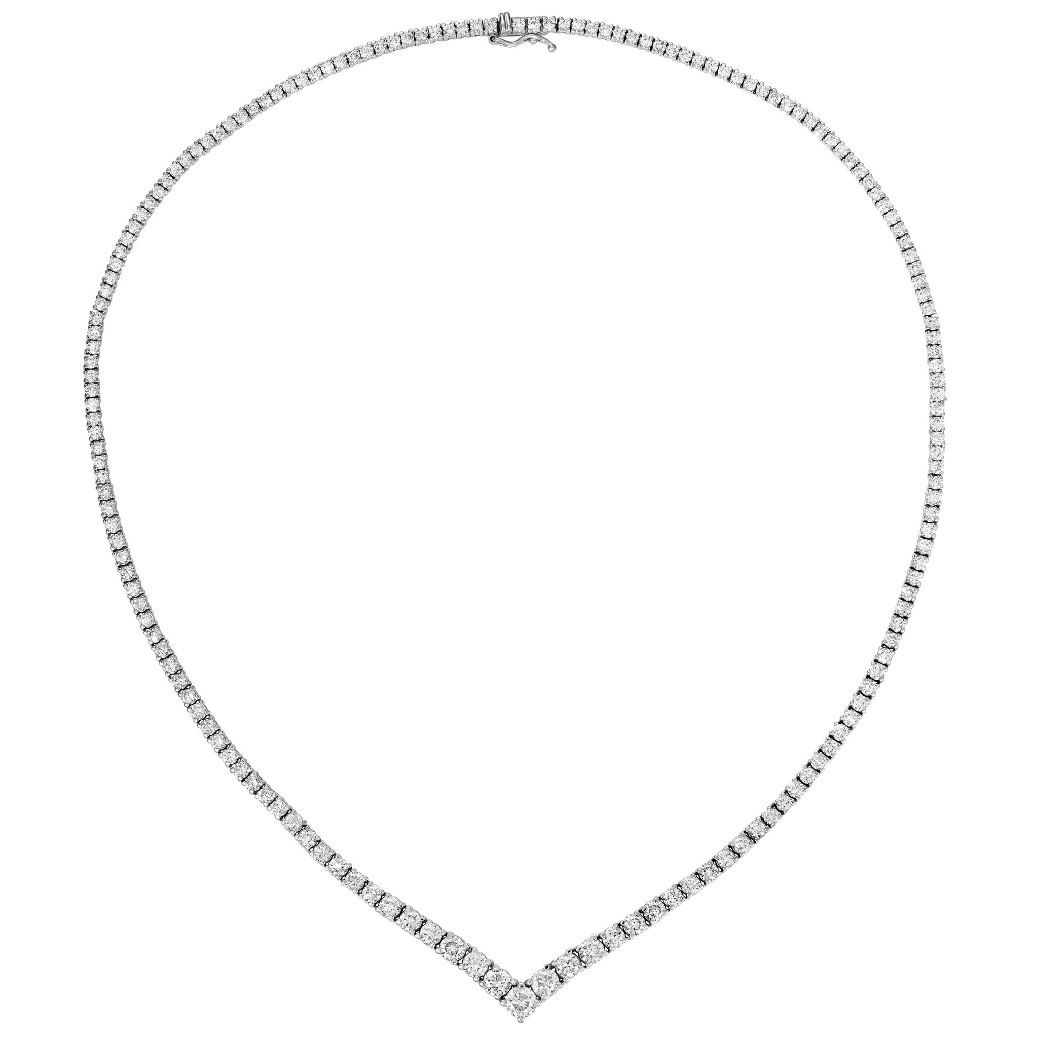 10.60 CT Natural Diamond V Necklace G SI 16'' 14K White Gold