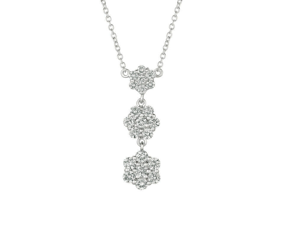 1.25 Carat Natural Diamond Flower Drop Necklace 14K White Gold G SI 18''
