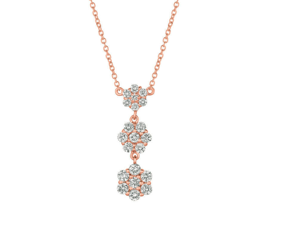 1.25 Carat Natural Diamond Flower Drop Necklace 14K Rose Gold G SI 18''