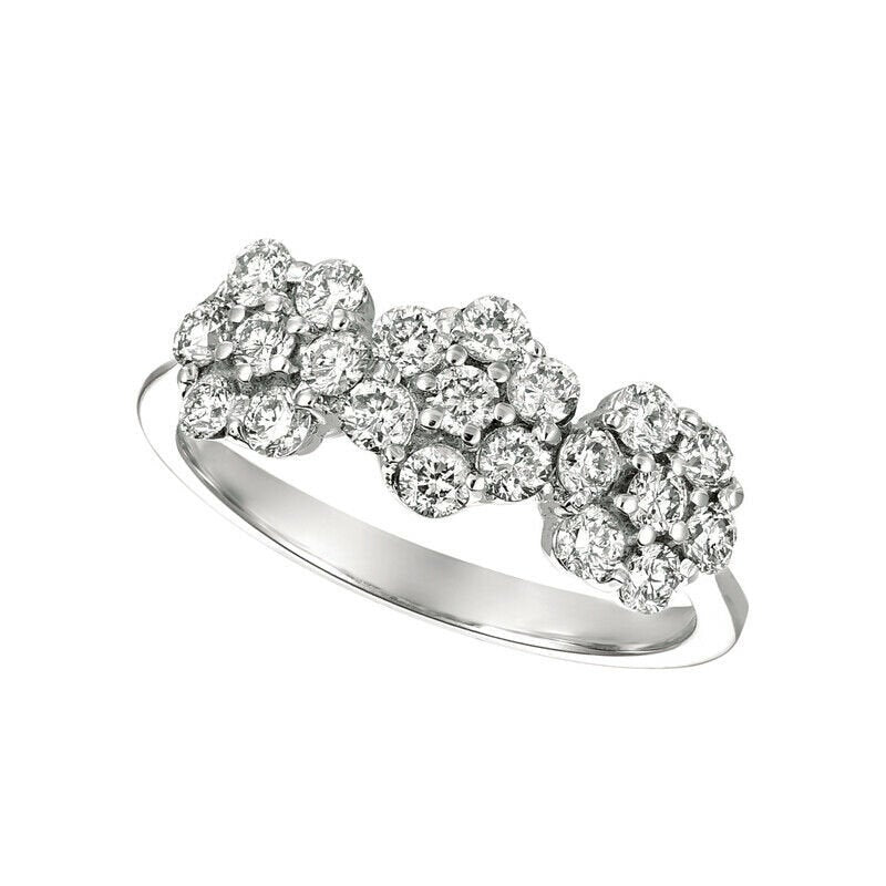 0.75 Carat Natural Diamond 3 Flowers Ring G SI 14K White Gold