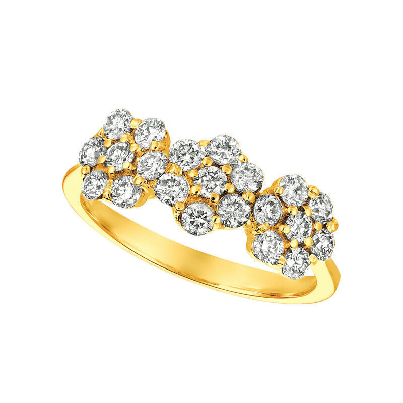 0.75 Carat Natural Diamond 3 Flowers Ring G SI 14K Yellow Gold