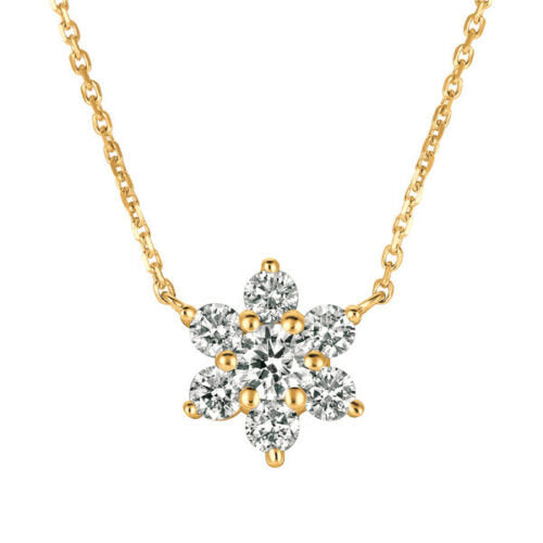 1.00 Carat Natural Diamond Flower Necklace 14K Yellow Gold G SI 18''