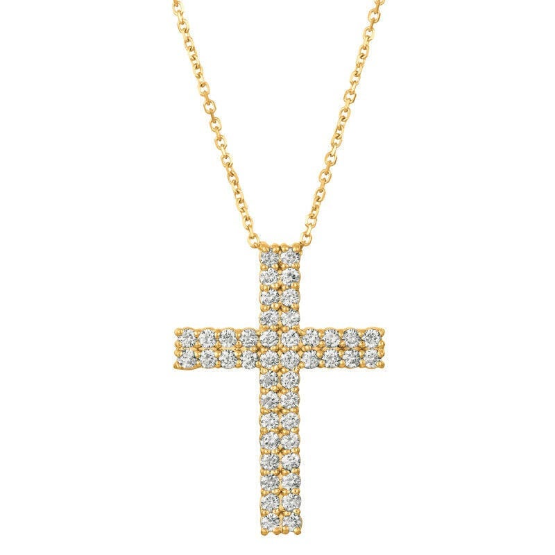 1.75 CT Natural Diamond Cross Pendant Necklace 14K Yellow Gold G SI 18'' chain