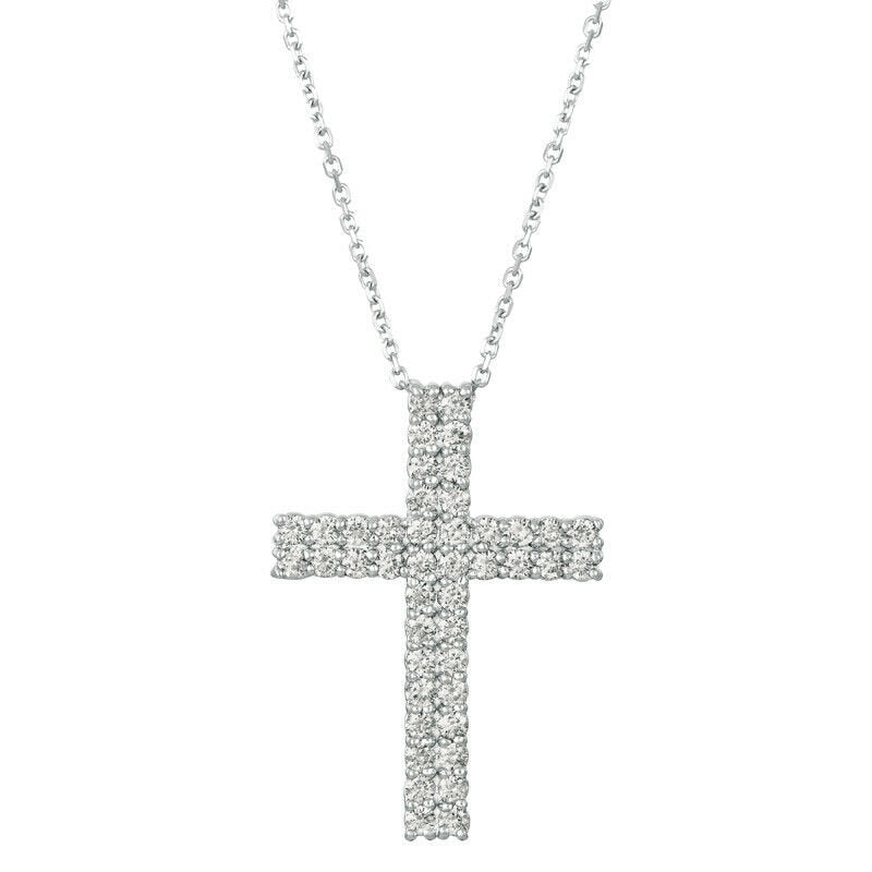 1.75 Carat Natural Diamond Cross Pendant Necklace 14K White Gold G SI 18'' chain