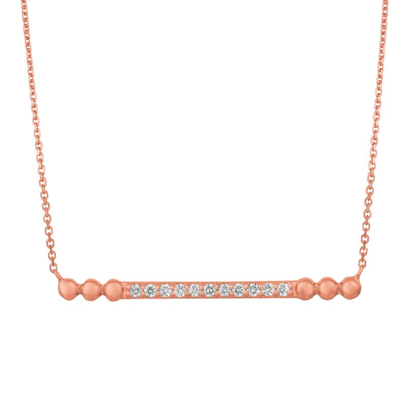 0.25 Carat Natural Diamond Bubble Bar Pendant Necklace 14K Rose Gold G SI 18'' chain