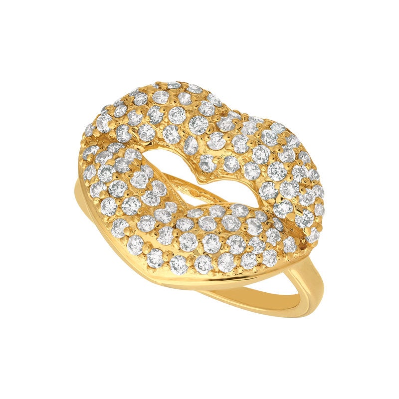 1.05 Carat Natural Diamond Lips Ring G SI 14K Yellow Gold