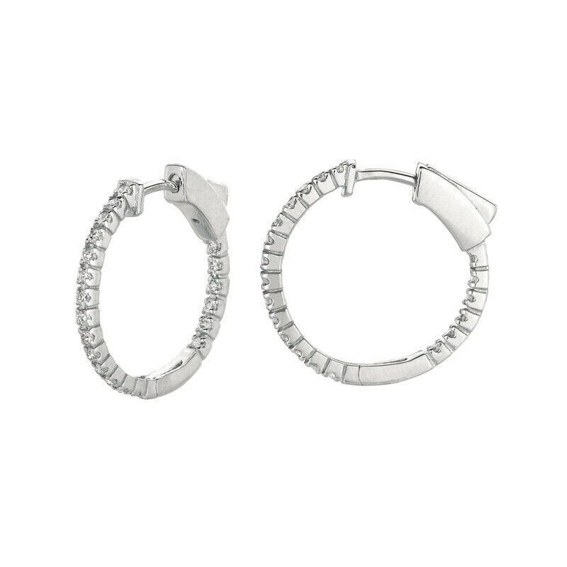 0.50 Carat Natural Diamond Hoop Earrings G SI 14K White Gold