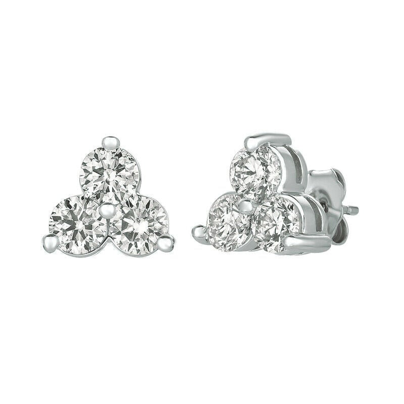 0.50 Carat Natural 3 Stone Diamond Earrings G SI 14K White Gold