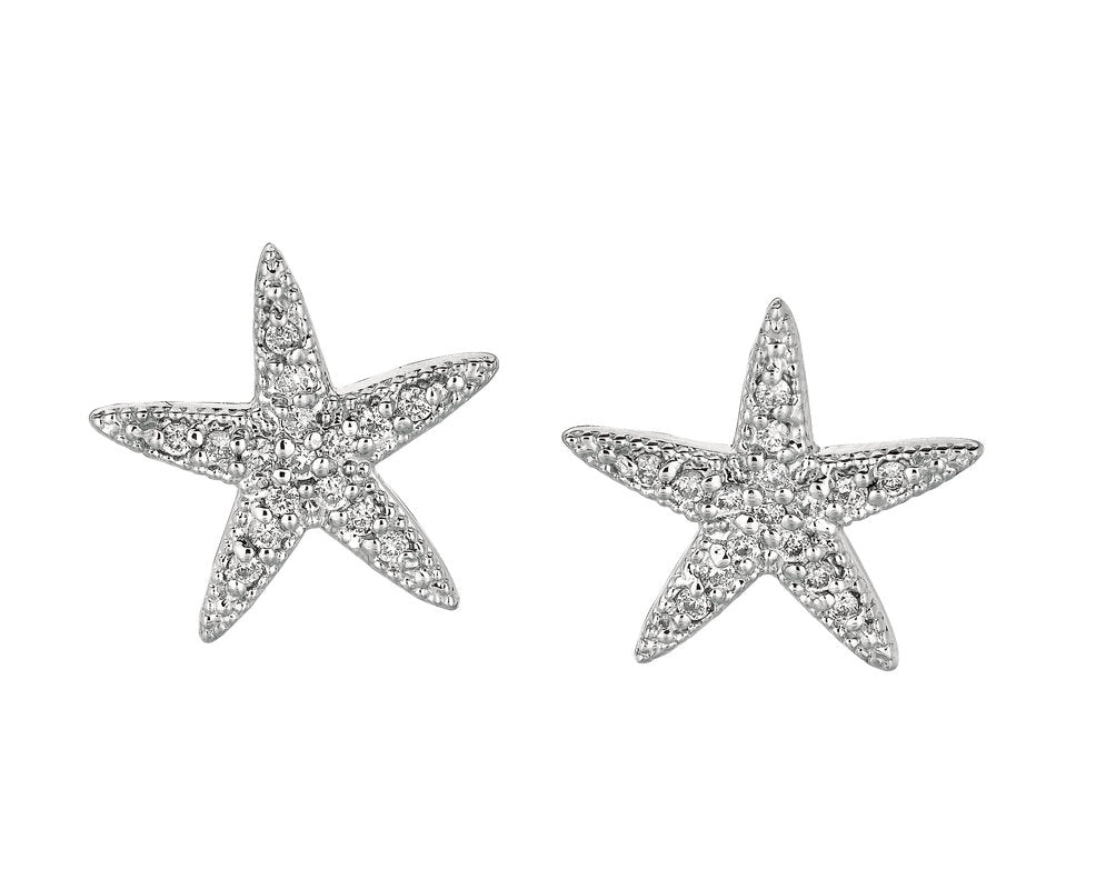 0.35 Carat Natural Diamond Starfish Earrings G SI 14K White Gold