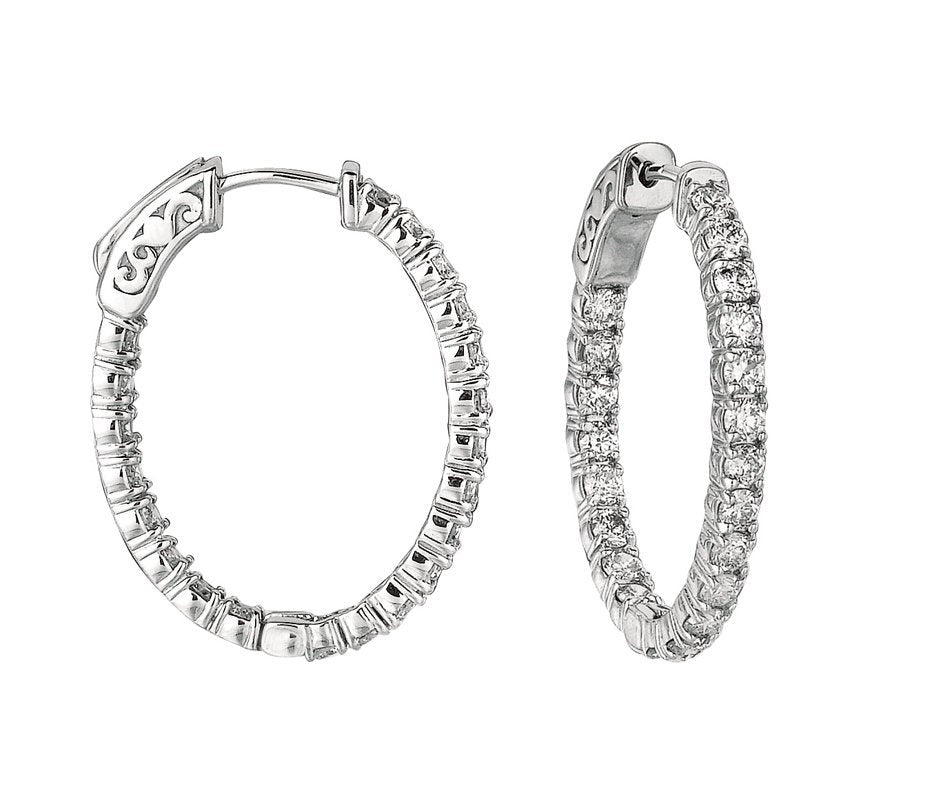 3.00 Carat Natural Diamond Oval Hoop Earrings G SI in 14K White Gold