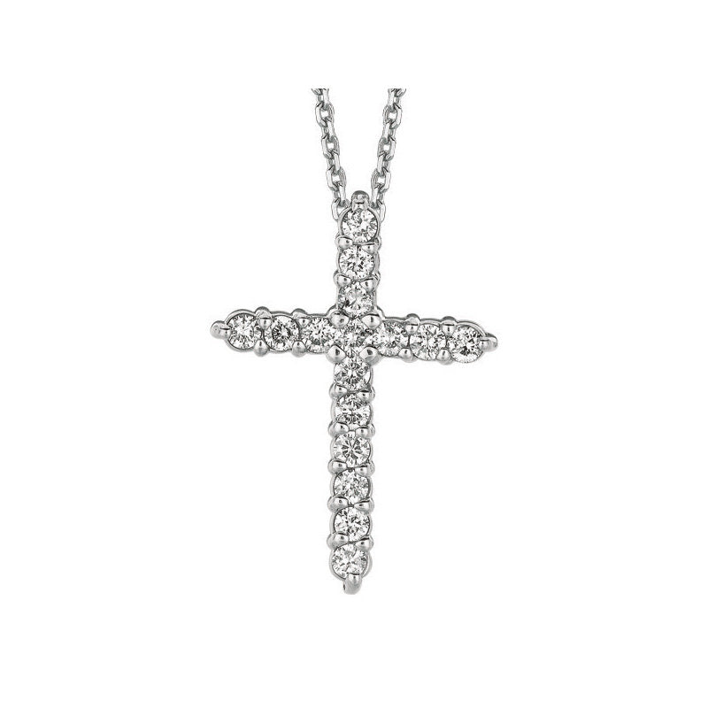 1.00 Carat Natural Diamond Cross Necklace 14K White Gold G SI 18 inches chain