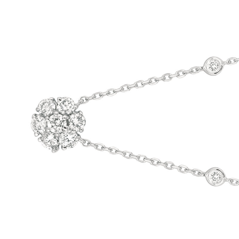 0.75 Carat Natural Diamond Flower & Bezel Pendant 14K White Gold G SI 18'' chain