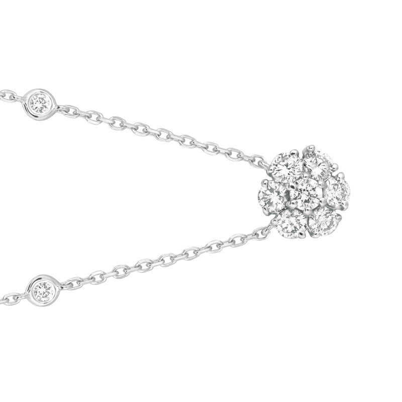 0.75 Carat Natural Diamond Flower & Bezel Pendant 14K White Gold G SI 18'' chain