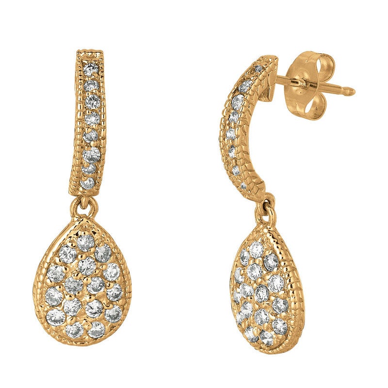 0.60 Carat Natural Diamond Pear Shape Drop Earrings G SI 14K Yellow Gold