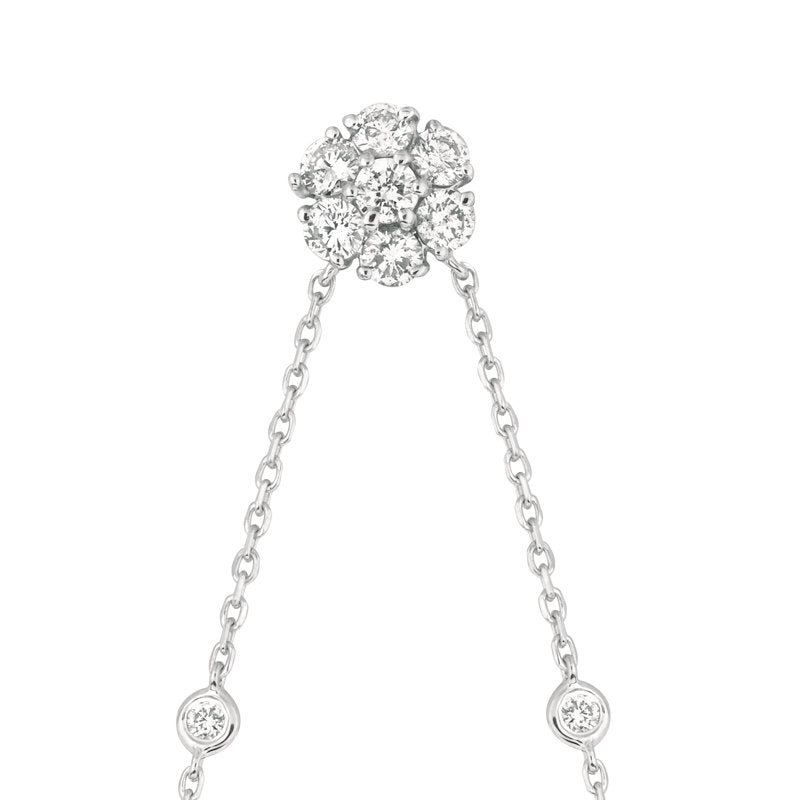 0.75 Carat Natural Diamond Flower & Bezel Pendant 14K White Gold G SI 18'' chain