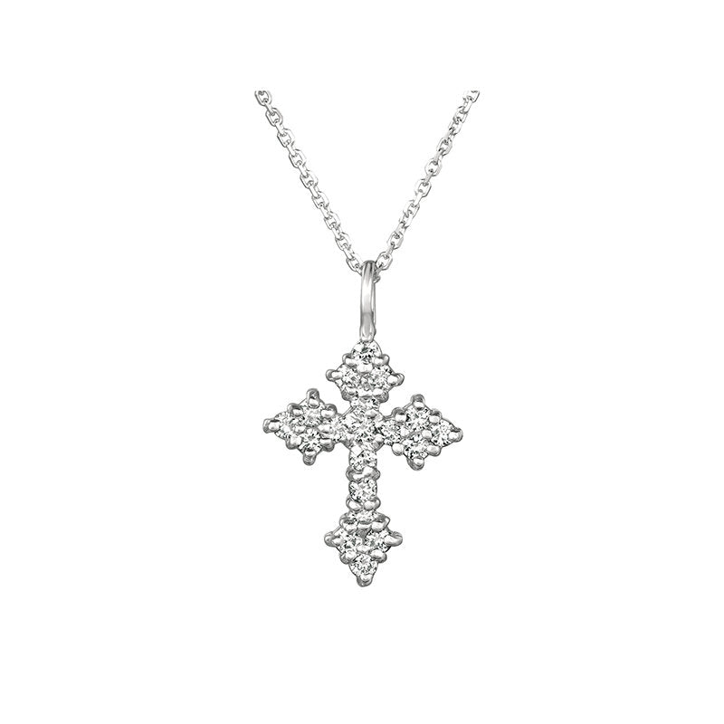 1.05 Carat Natural Diamond Cross Necklace 14K White Gold G SI 18 inches chain