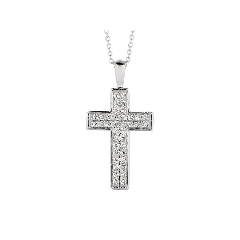 0.35 Carat Natural Diamond Cross Necklace 14K White Gold G SI 18 '' chain