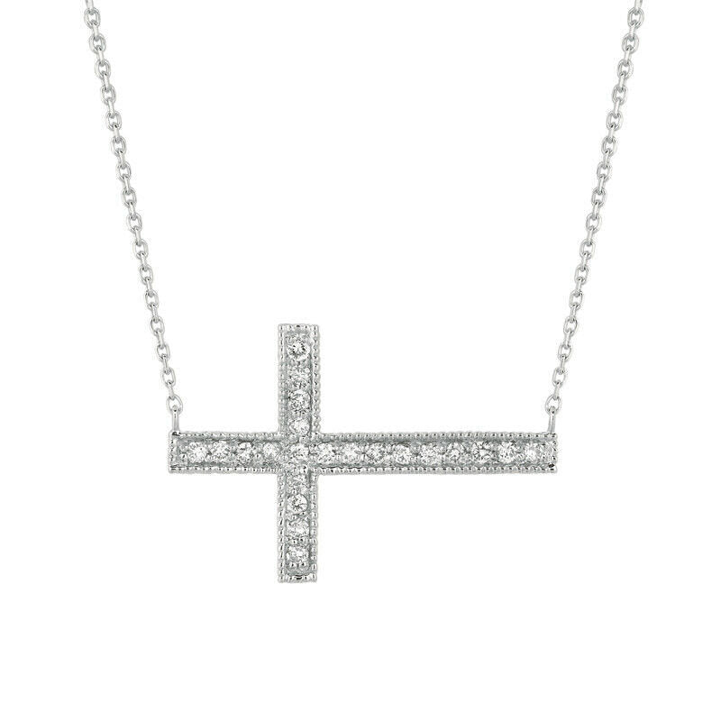 0.30 Carat Natural Diamond Sideway Cross Necklace 14K White Gold G SI 18'' chain