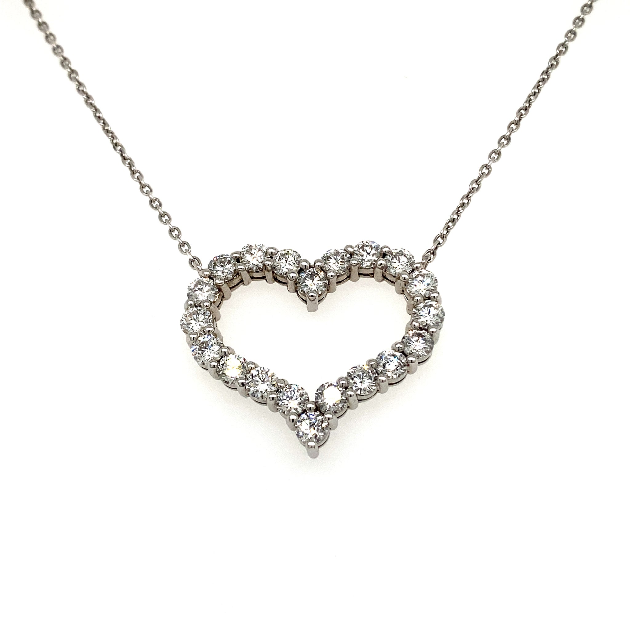 3.10 Carat Natural Diamond Heart Necklace 14K White Gold G SI 18'' chain