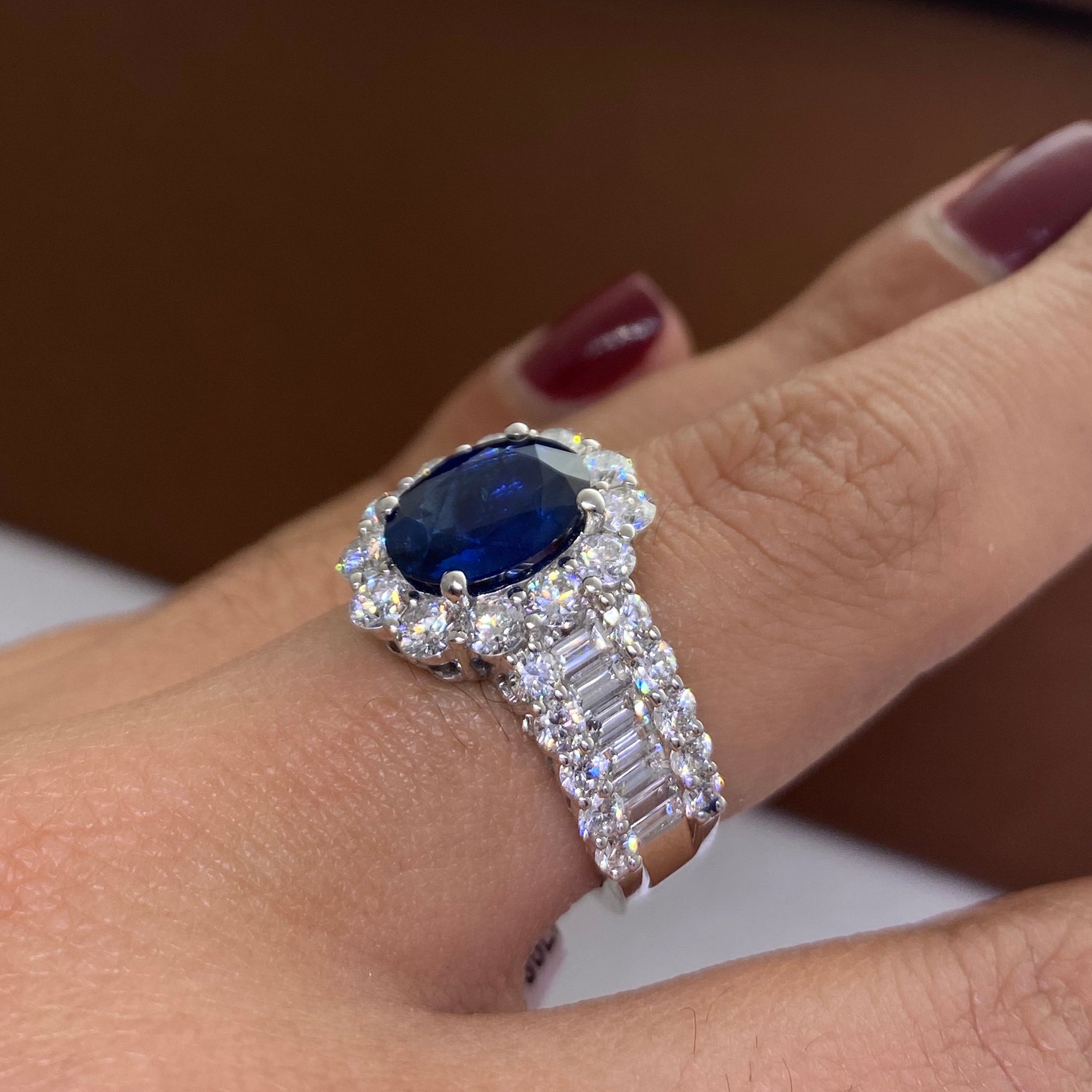 5.70 Carat Natural Diamond & Sapphire Engagement Ring 18K White Gold