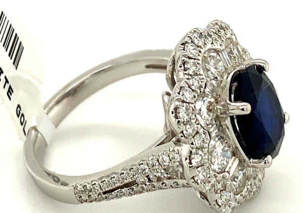 5.00 Carat Natural Sapphire and Diamond Ring F VS 18K White Gold size 6.5
