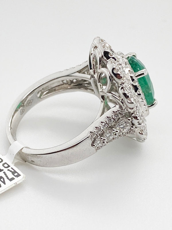4.60 Carat Natural Emerald and Diamond Ring F VS 18K White Gold size 6.5