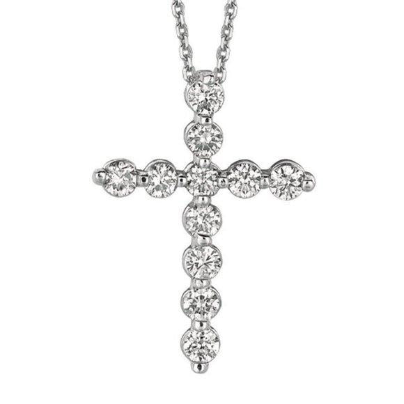 1.00 Carat Natural Diamond Cross Pendant 14K White Gold G SI 18 inches chain