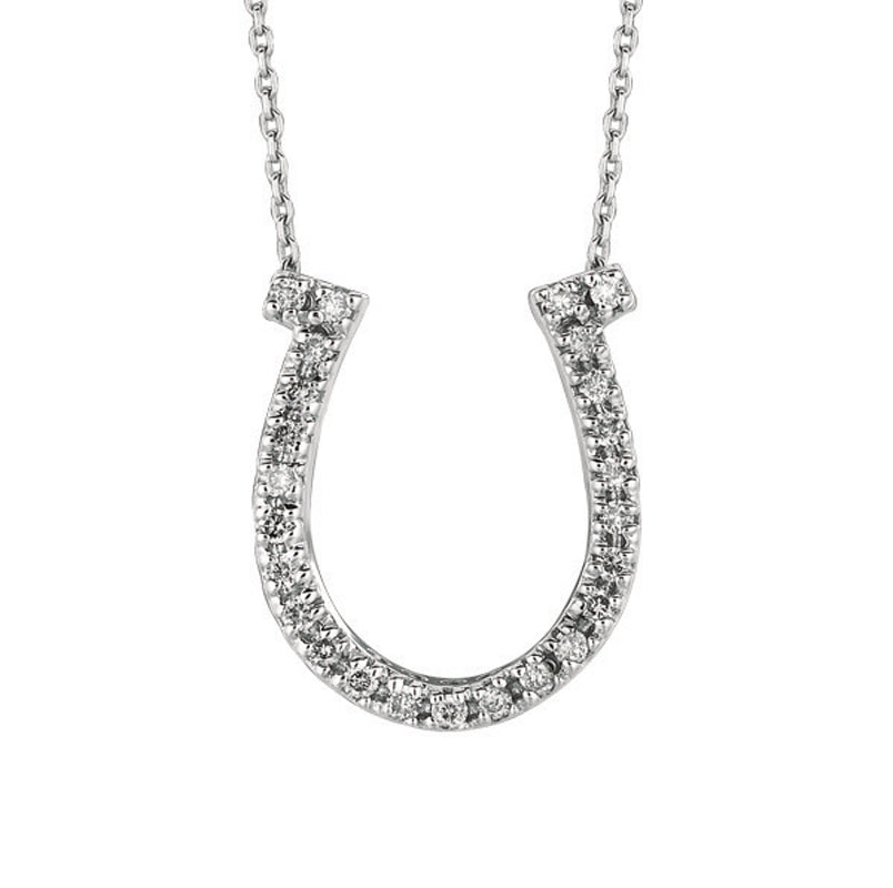 0.25 Carat Natural Diamond Horseshoe Necklace Pendant 14K White Gold G SI 18'' chain