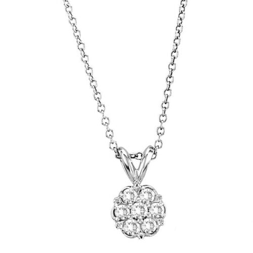 0.27 Carat Natural Diamond Flower Necklace 14K White Gold G SI