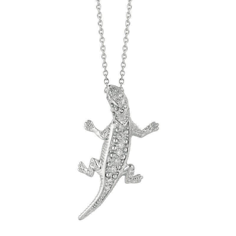 0.11 Carat Natural Diamond Lizard Necklace 14K White Gold G SI 18 inches