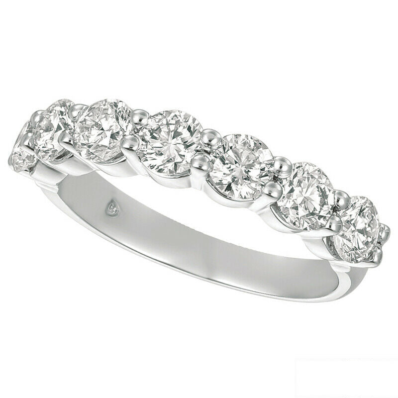 1.50 Carat 7 Stone Natural Diamond Ring Band G SI 14K White Gold 3.5mm width