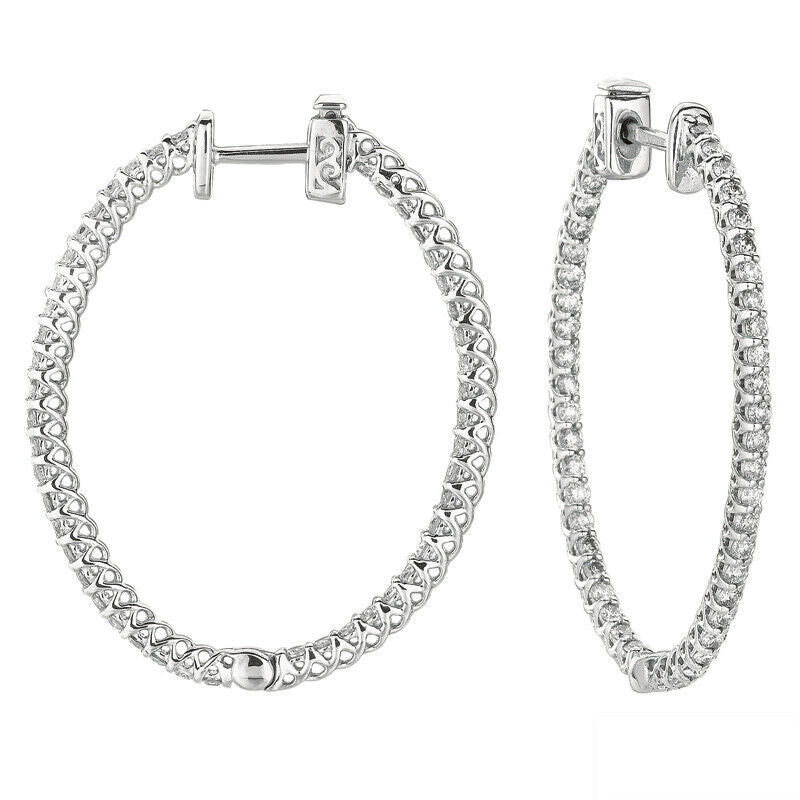 2.00 Carat Natural Diamond Oval Hoop Earrings G-H SI in 14K White Gold 1.5''
