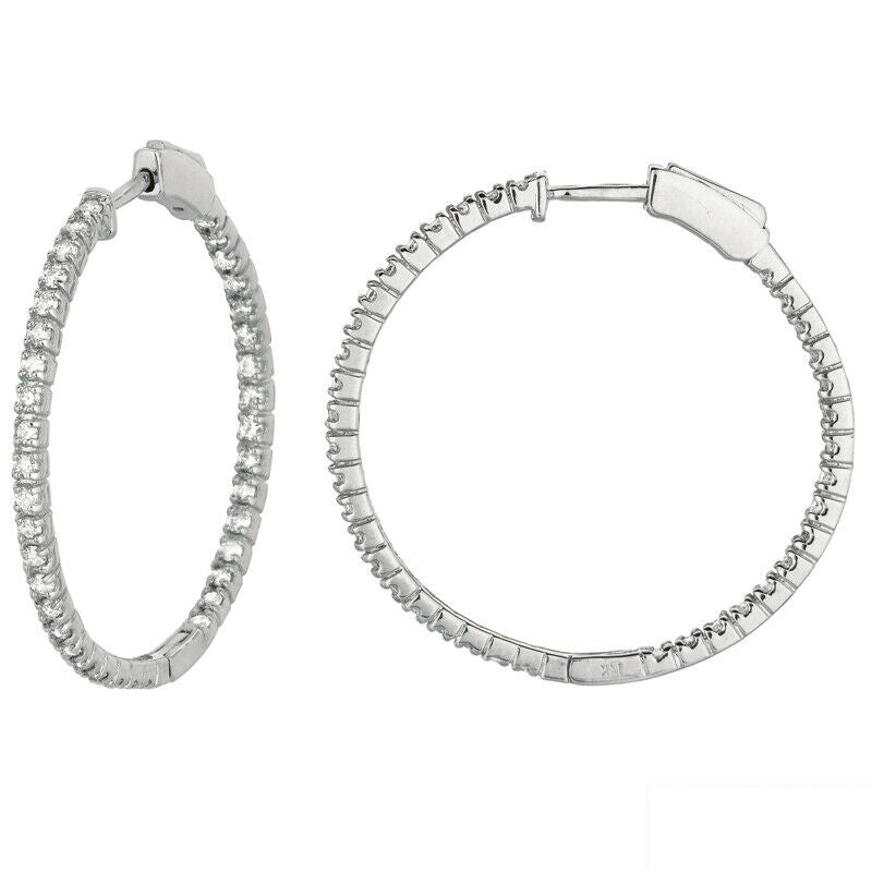 1.50 Carat Natural Diamond Hoop Earrings G-H SI in 14K White Gold 2 pointers