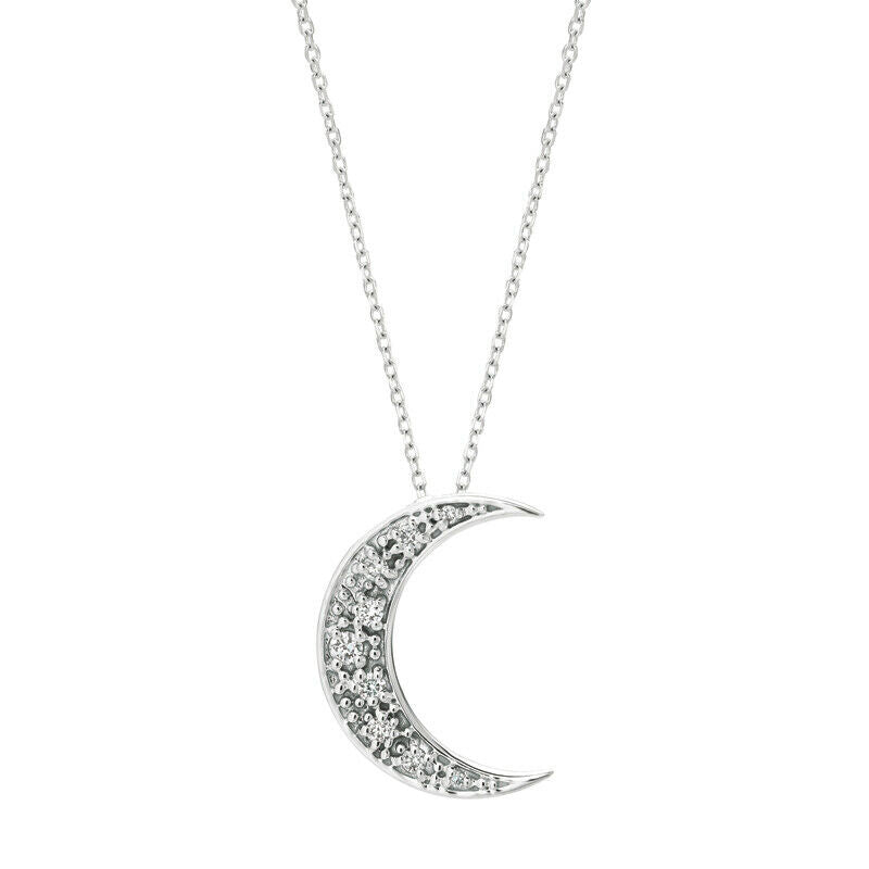 0.15 Carat Natural Diamond Crescent Moon Necklace 14K White Gold G SI