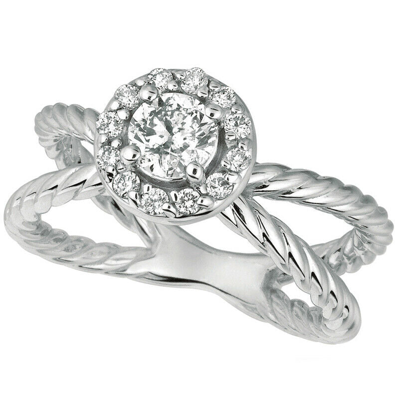 0.69 Carat Natural Diamond Engagement Ring G SI 14K White Gold