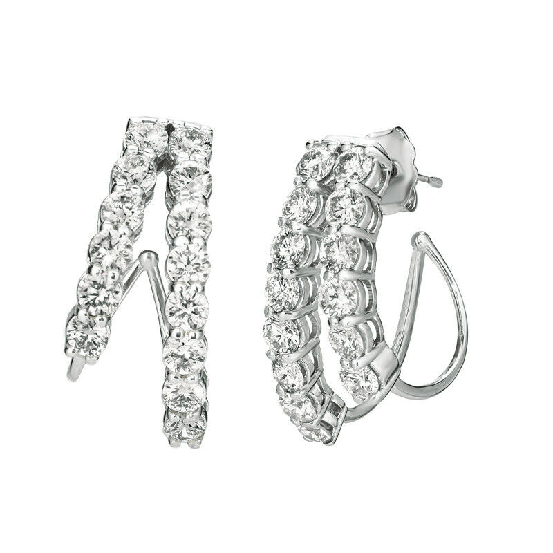 3.00 Carat Natural Diamond 2 Row Earrings G SI 14K White Gold 0.88''